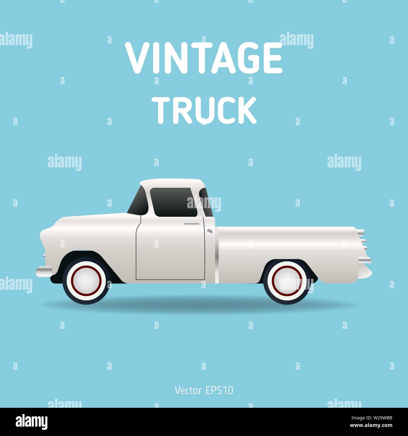 Retro car vector isolate on blue background. Classic pickup truck. Flat ...