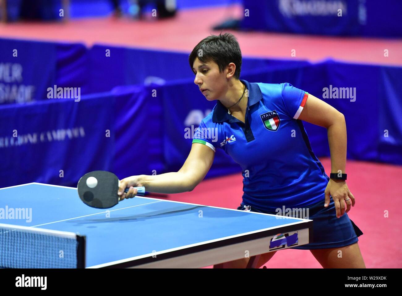 Pozzuoli, Italy. 07th July, 2019. The italian player Veronica Mosconi  during the match of table tennis of Summer Universiade match between Italy  and Poland at the PalaTrincone in Pozzuoli (Napoli) . Credit: