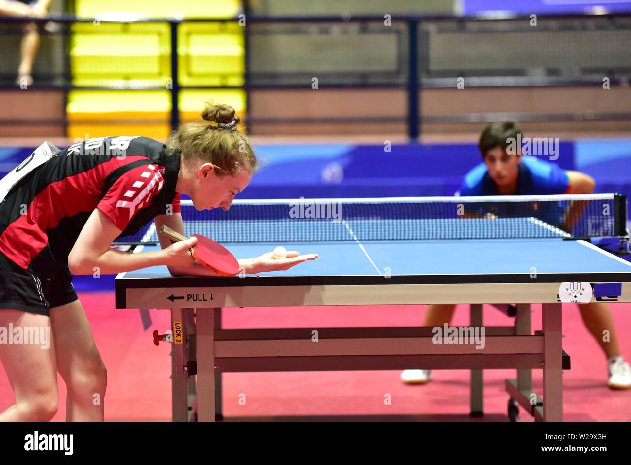 Pozzuoli, Italy. 07th July, 2019. Thepoland player Karolina Lalak during  the match of table tennis of Summer Universiade match between Italy and  Poland at the PalaTrincone in Pozzuoli (Napoli) . Credit: Paola