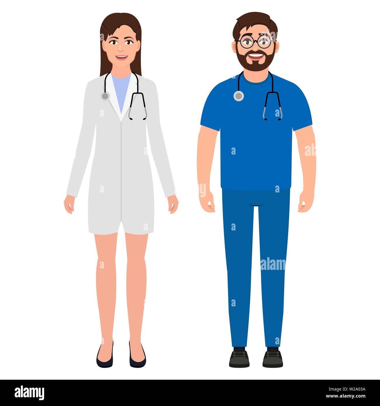 Male doctor with a stethoscope around his neck, female doctor or nurse, cartoon  character vector illustration Stock Vector Image & Art - Alamy