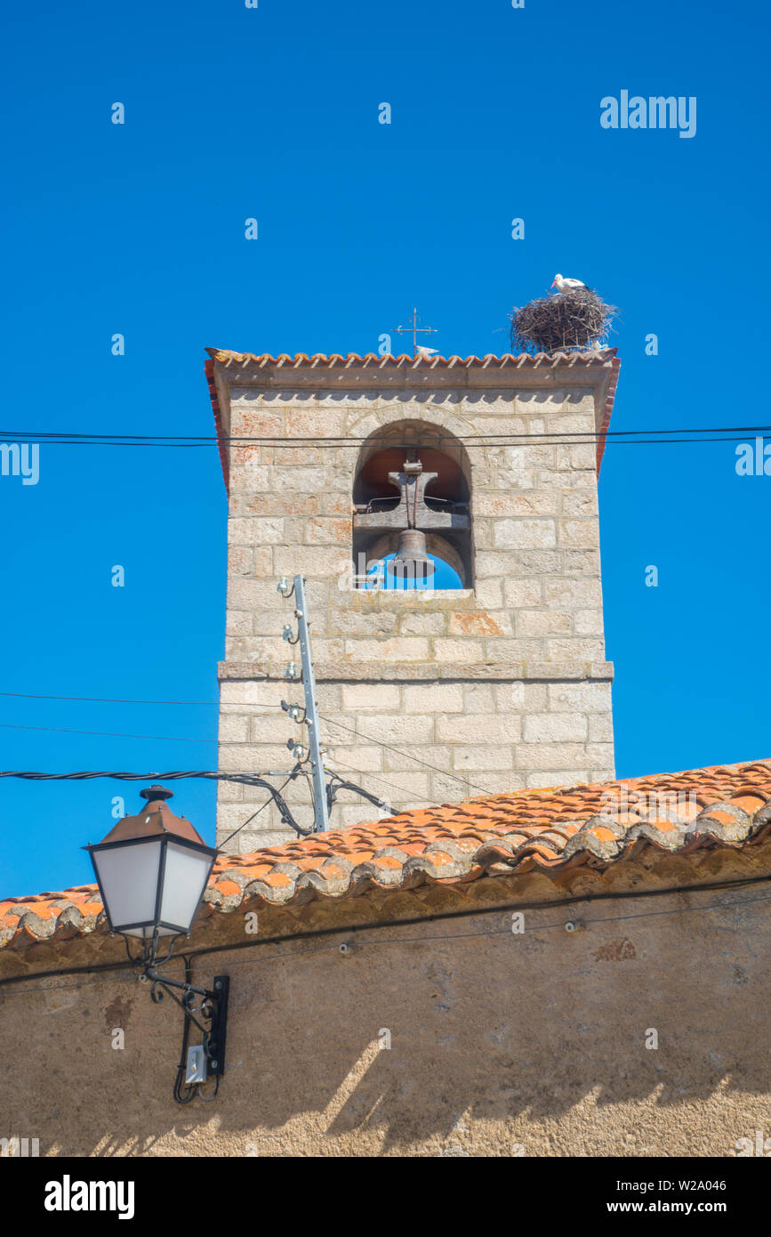 Tower of the church. Lozoyuela, Madrid province, Spain. Stock Photo