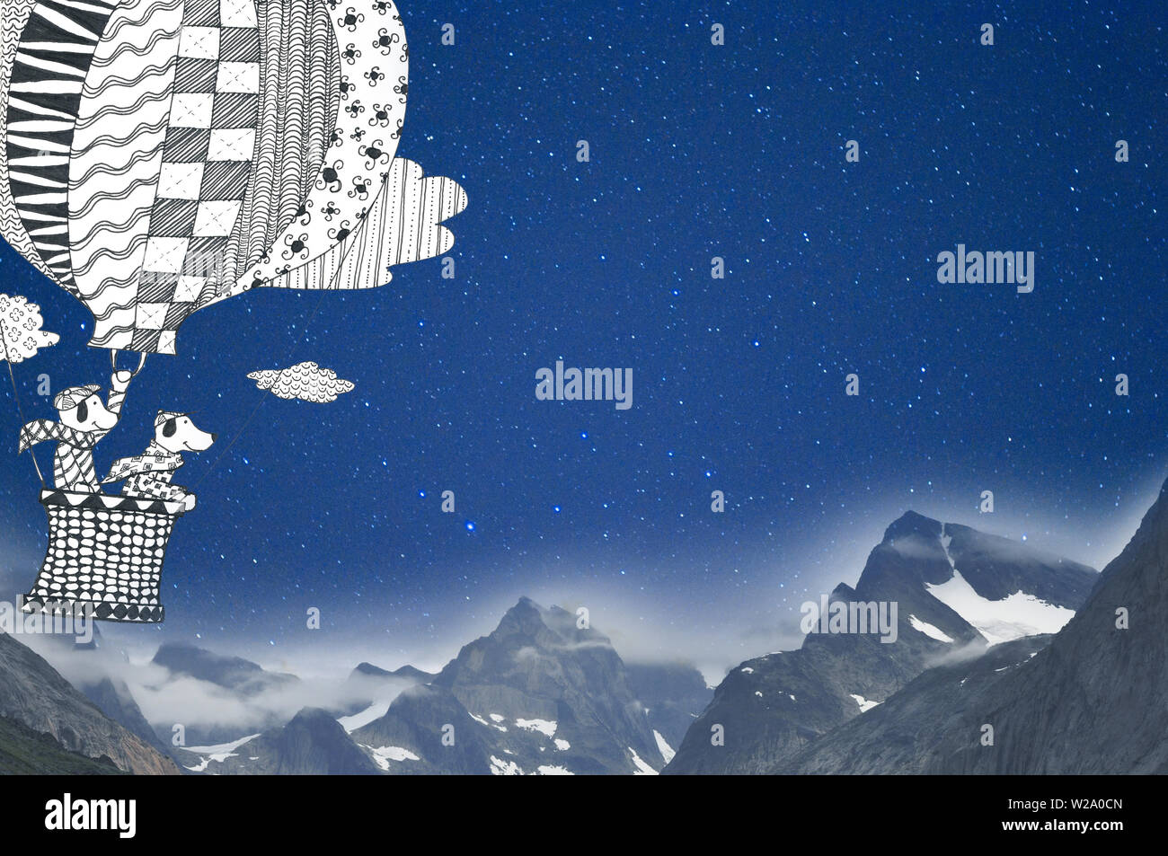 sketch pattern balloon dogs night sky mountians left to right  by jziprian Stock Photo