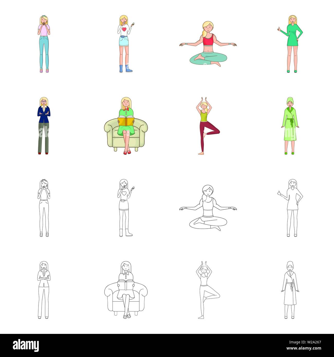Isolated object of posture and mood icon. Collection of posture and ...