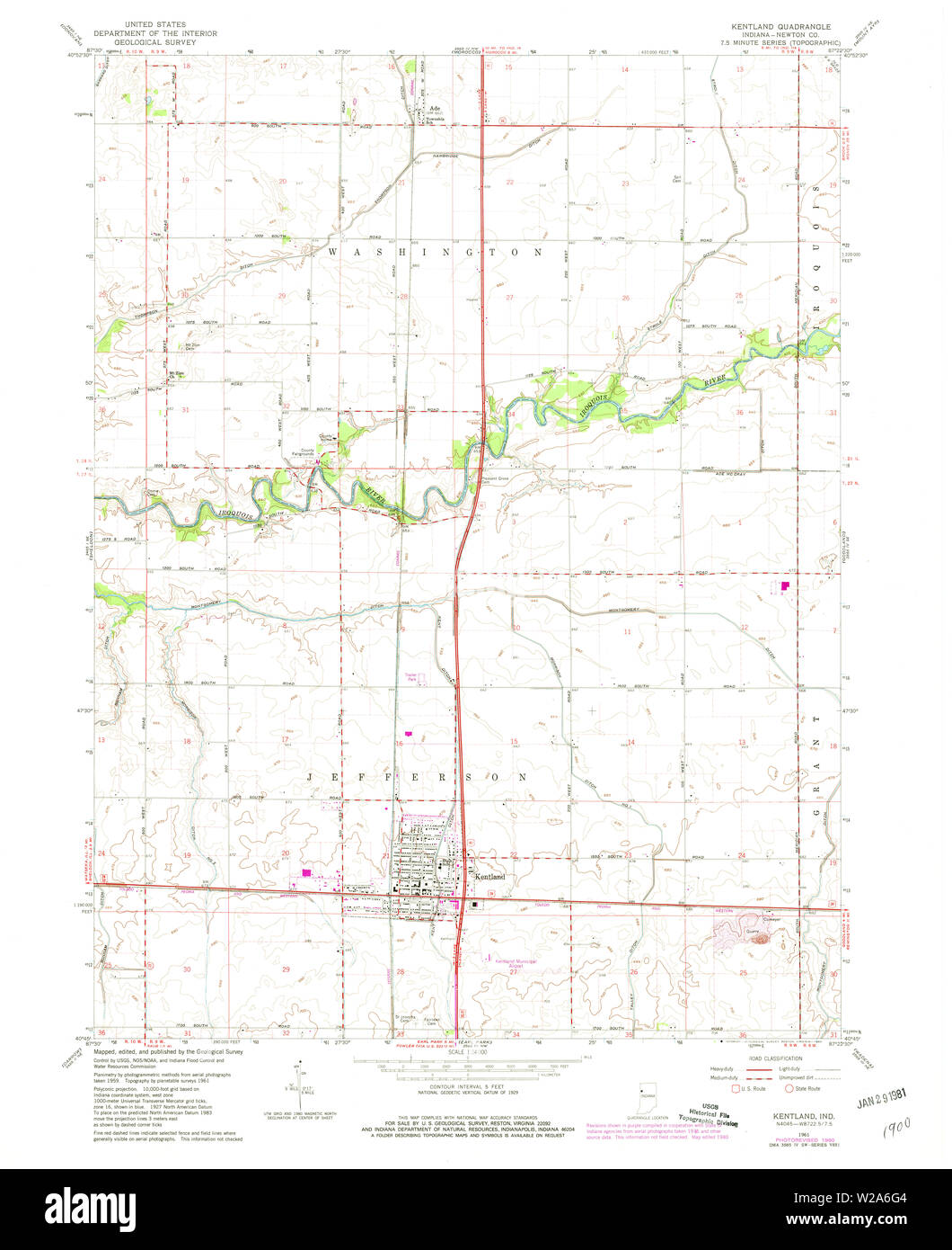 USGS TOPO Map Indiana IN Kentland 159879 1961 24000 Restoration Stock Photo