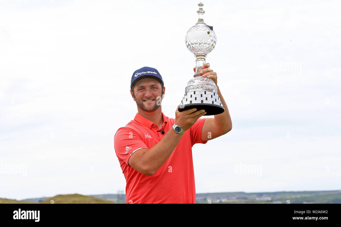 Spain's Jon Rahm with The Irish Open trophy during day four of the 2019