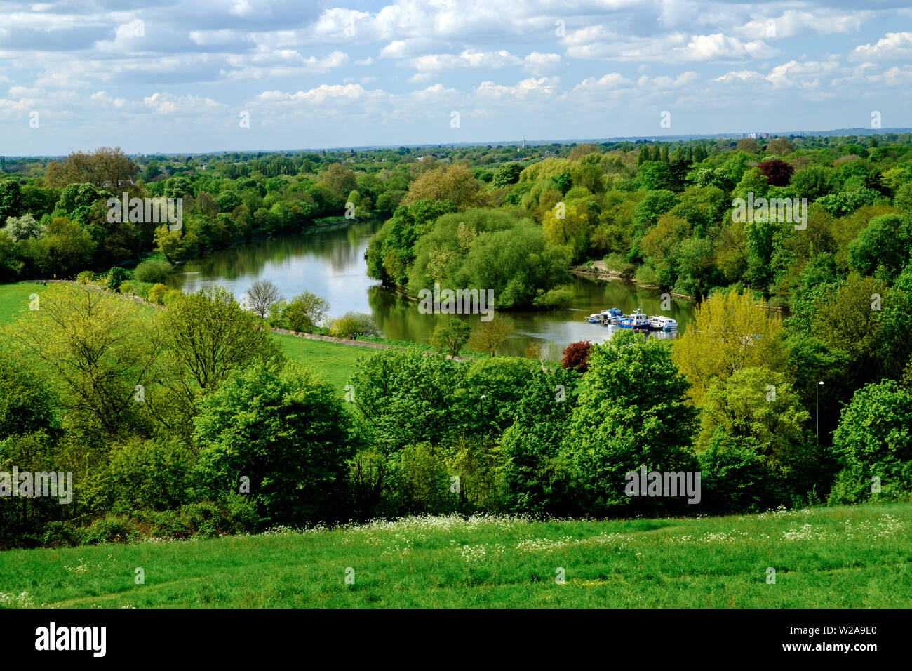 Elevated view of River Thames seen from Richmond Hill, Southwest London. Stock Photo