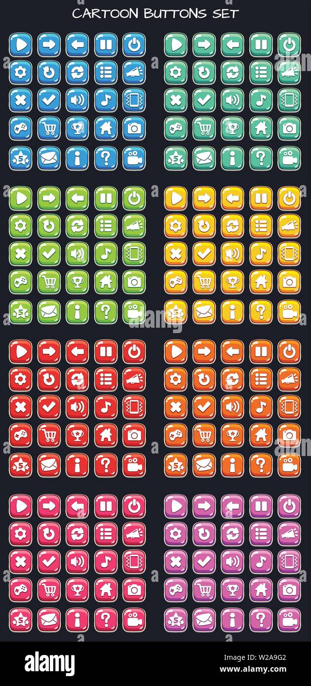 Cartoon button set game pack, GUI element for mobile game Stock Vector
