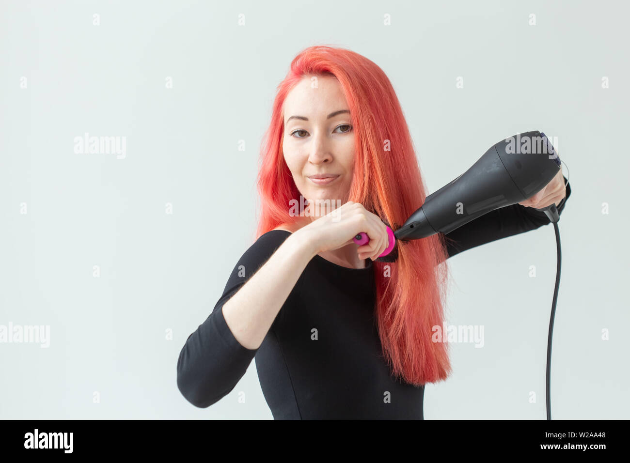 Stylist Fashion Hairdresser People Concept Woman Drying Her