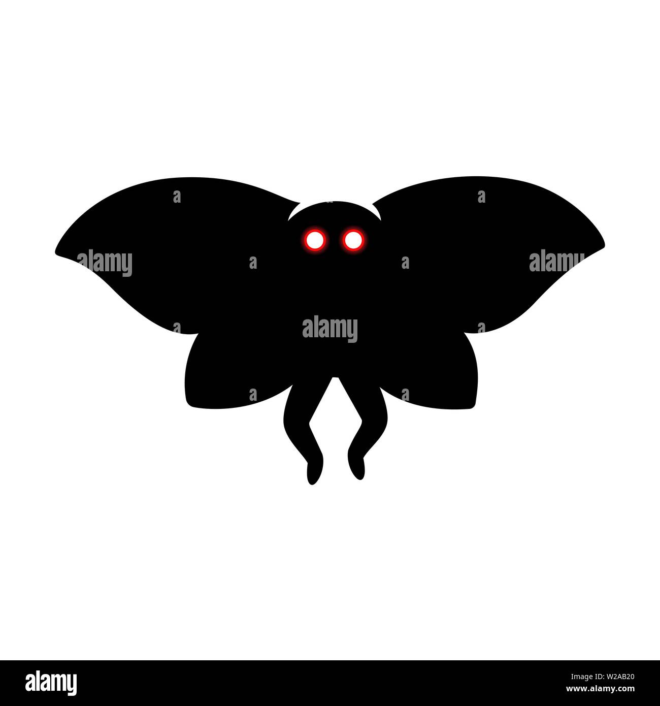 Mothman monster, paranormal cryptid creature from West Virginia folklore. Creepy silhouette vector illustration. Stock Vector