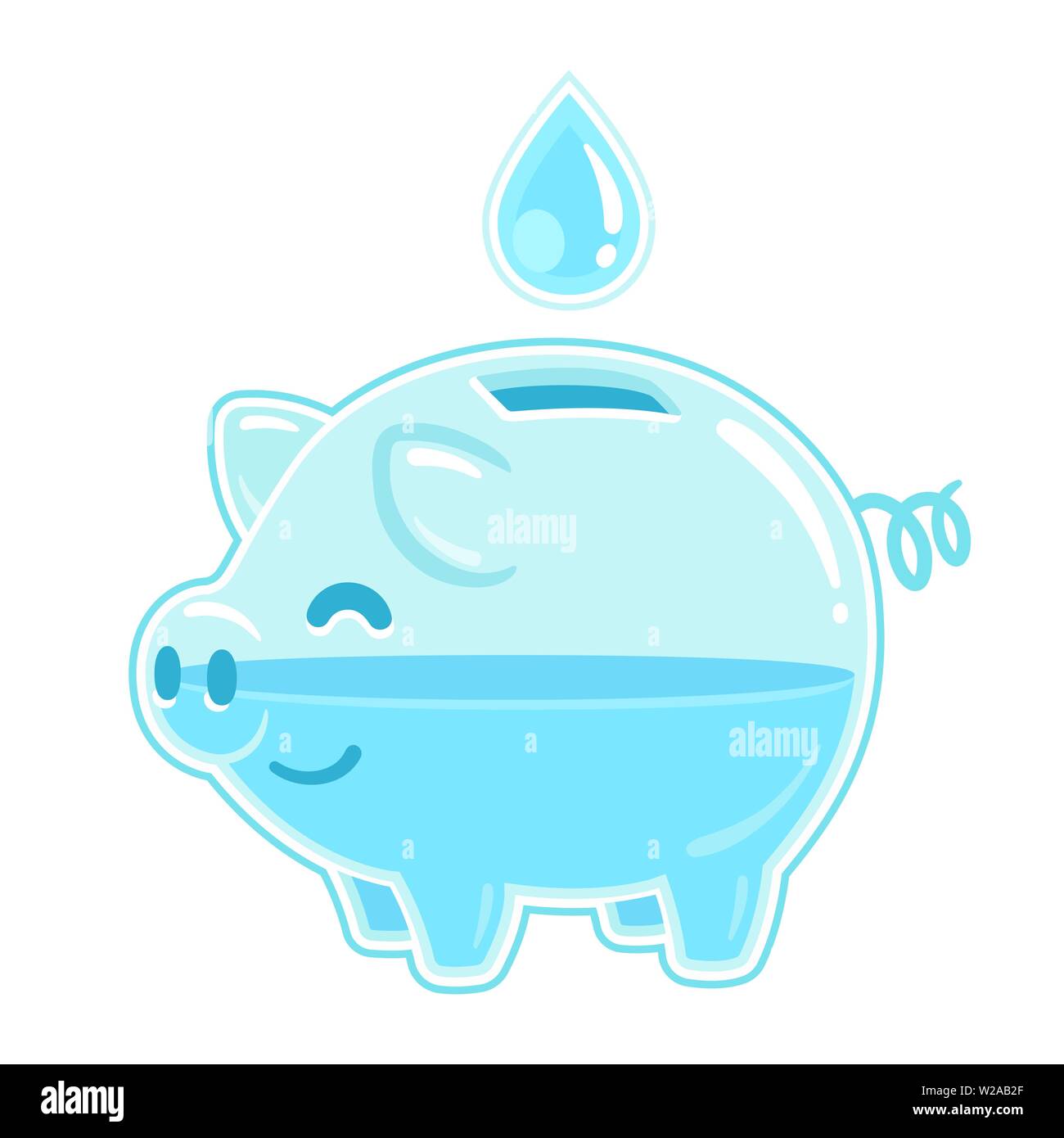 Save water concept. Cartoon transparent piggy bank filled with drop of water.  Vector clip art illustration isolated on white background Stock Vector  Image & Art - Alamy