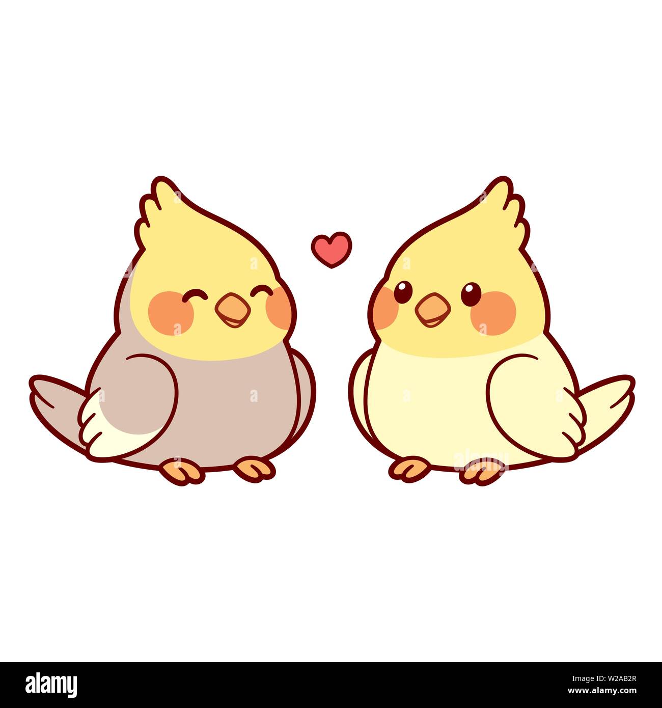 Cute cartoon cockatiel couple drawing. Little parrot birds in love with  heart above. Isolated vector clip art illustration Stock Vector Image & Art  - Alamy
