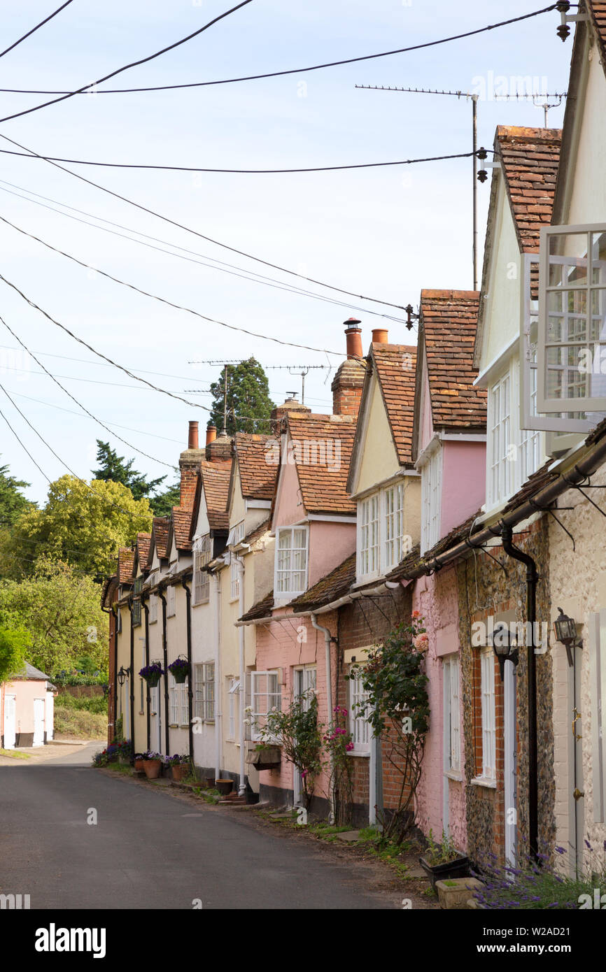 Castle Hedingham village street scene with medieval houses, Castle