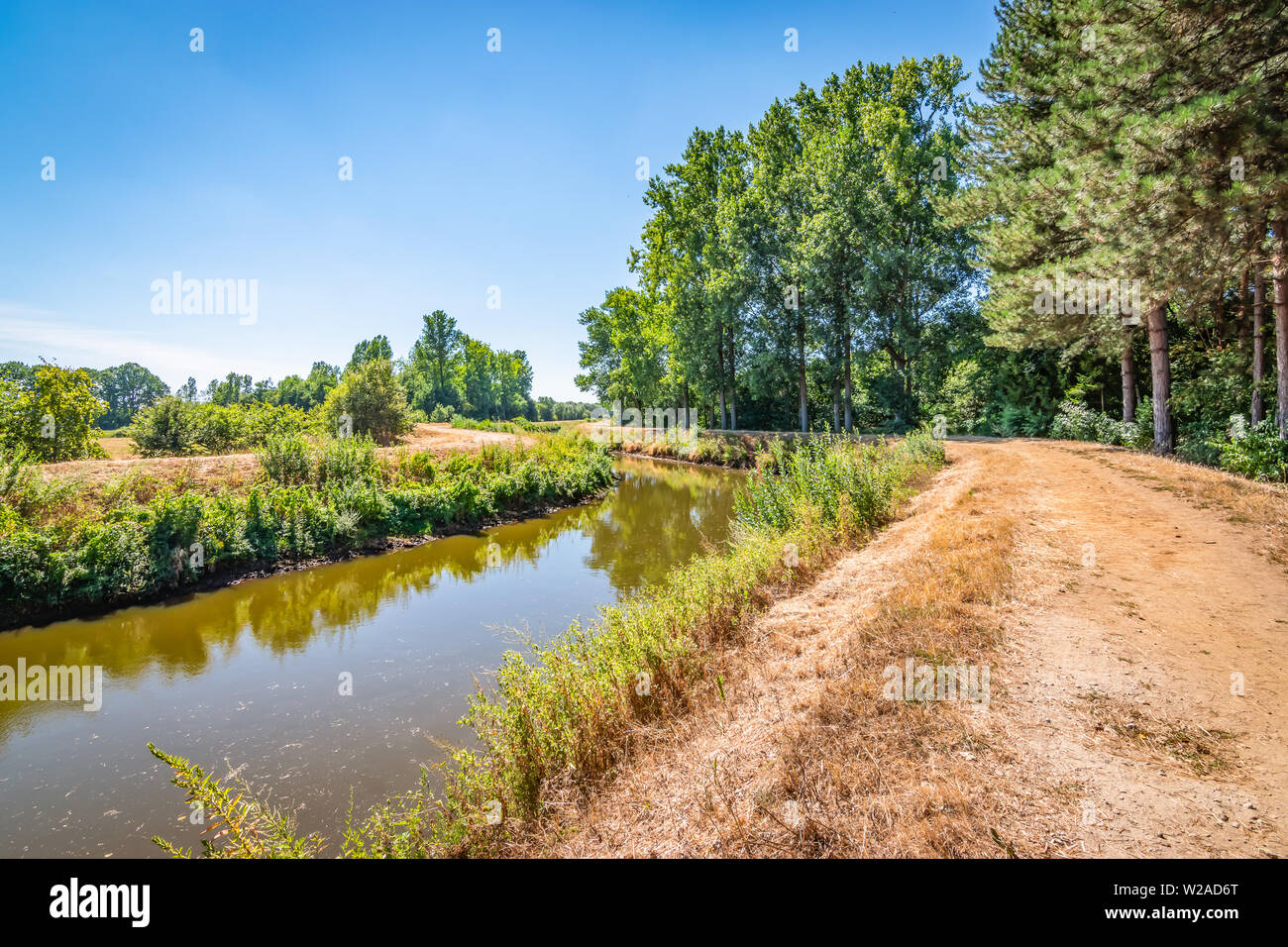 Belgian summer landscape with The Big Nete (Grote Nete) river. Stock Photo