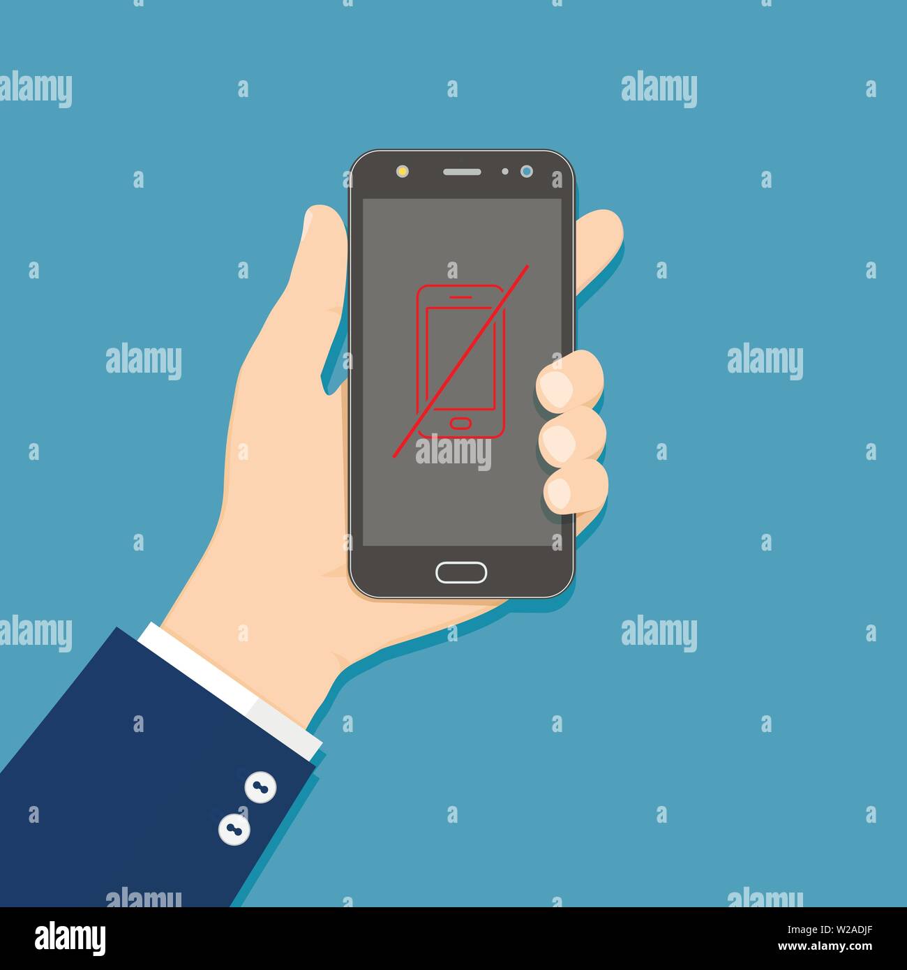 Hand holding smartphone with no phone allowed sign on screen Stock Vector