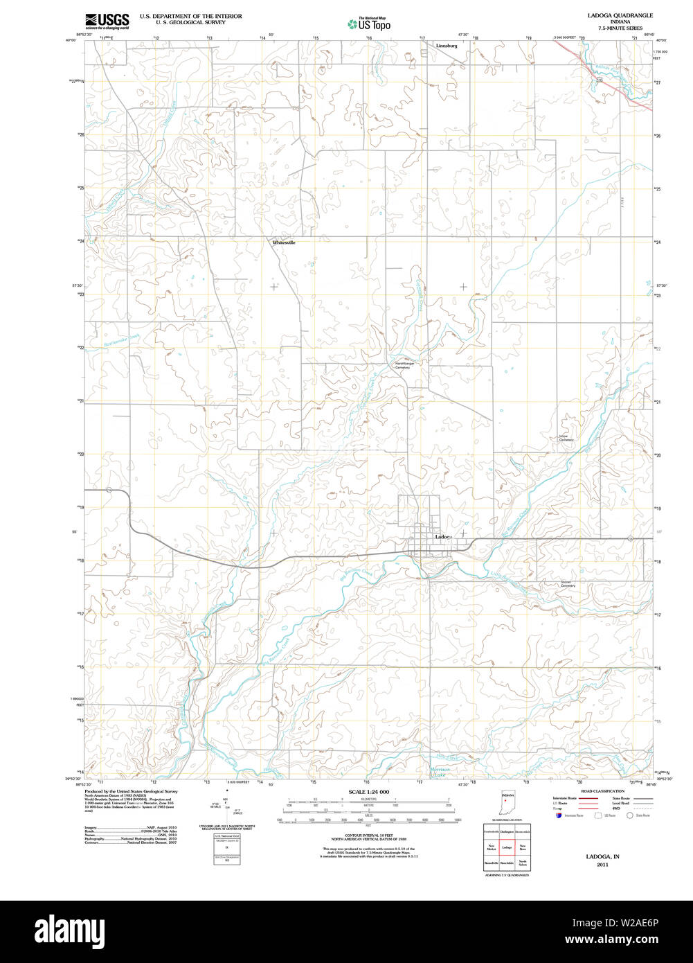 USGS TOPO Map Indiana IN Ladoga 20111208 TM Restoration Stock Photo