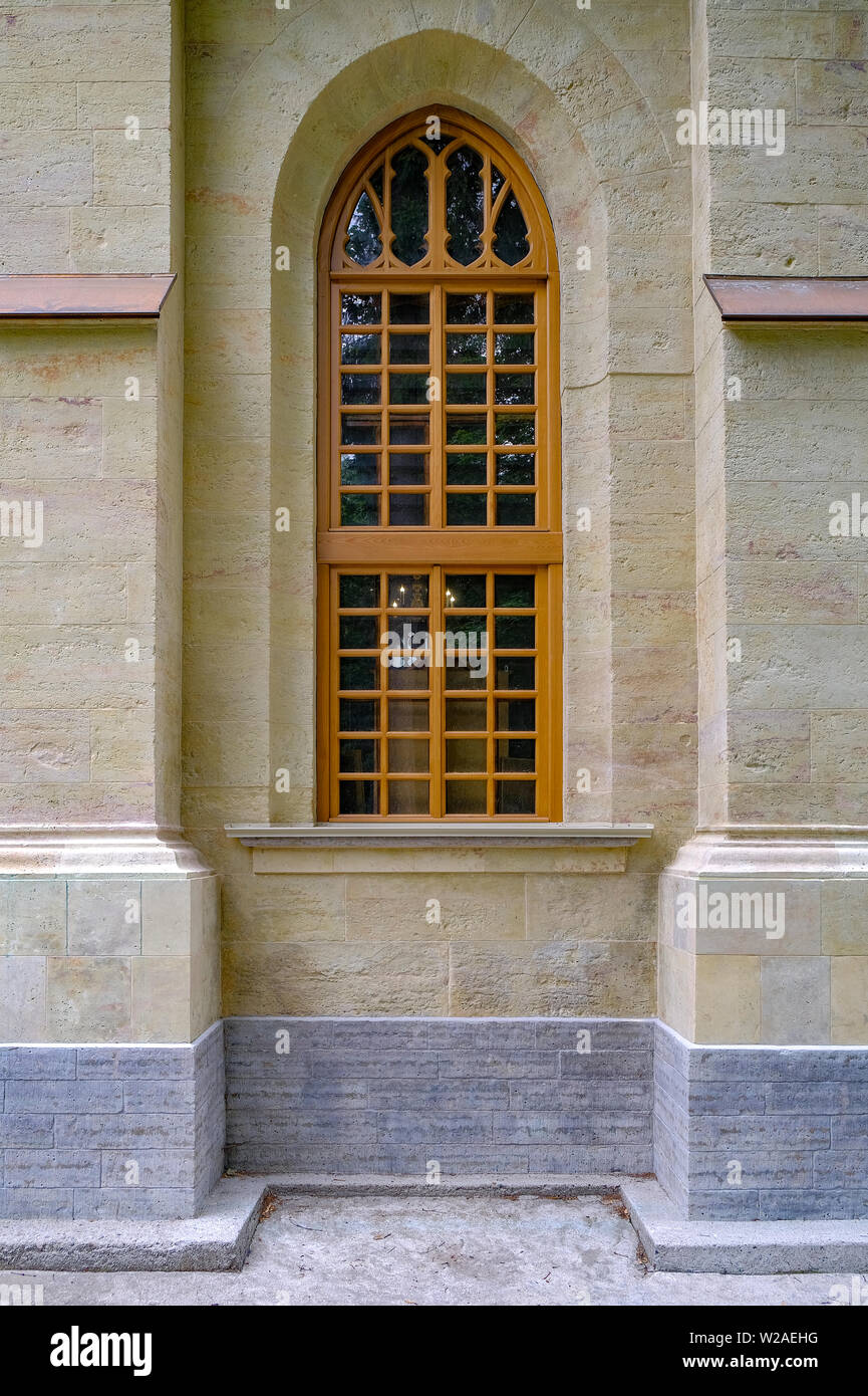 Wooden Windows of the temple in the Gothic style. Temple in the deep ...