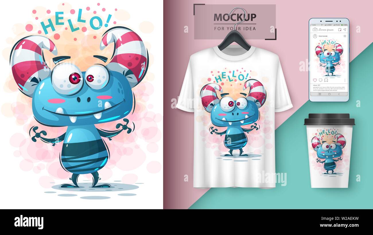 Cute monster - mockup for your idea Stock Vector