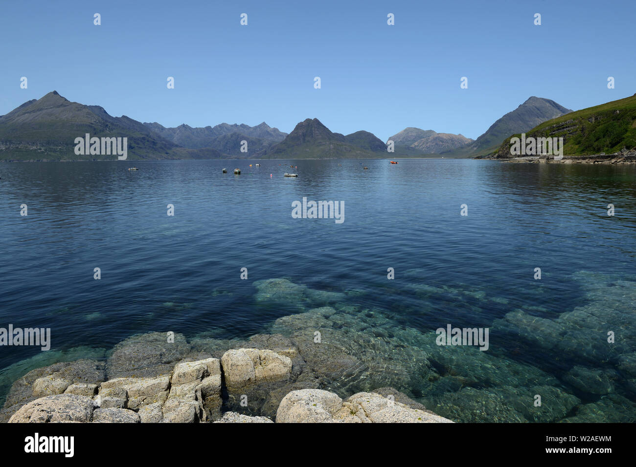 View from Elgol over Loch Skavaig to the Cuillin Hills Stock Photo