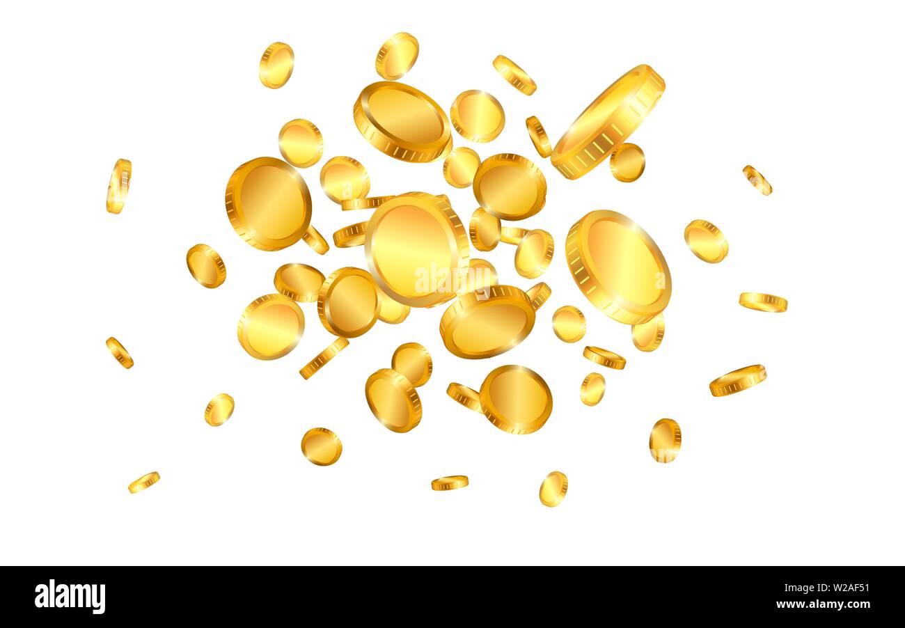 Realistic gold coins explosion isolated on transparent background ...