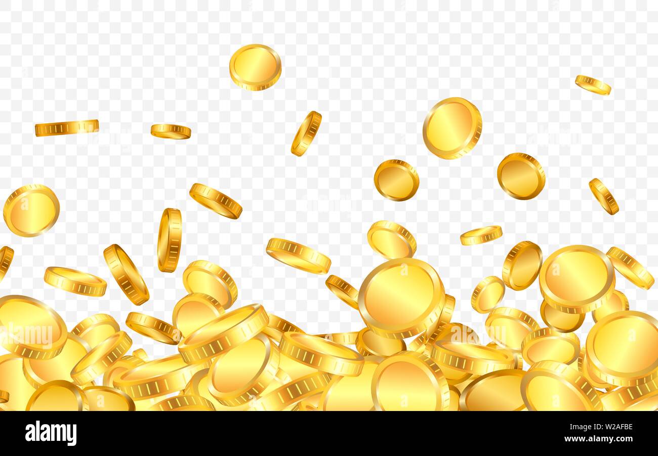 Realistic gold coins explosion isolated on transparent background ...