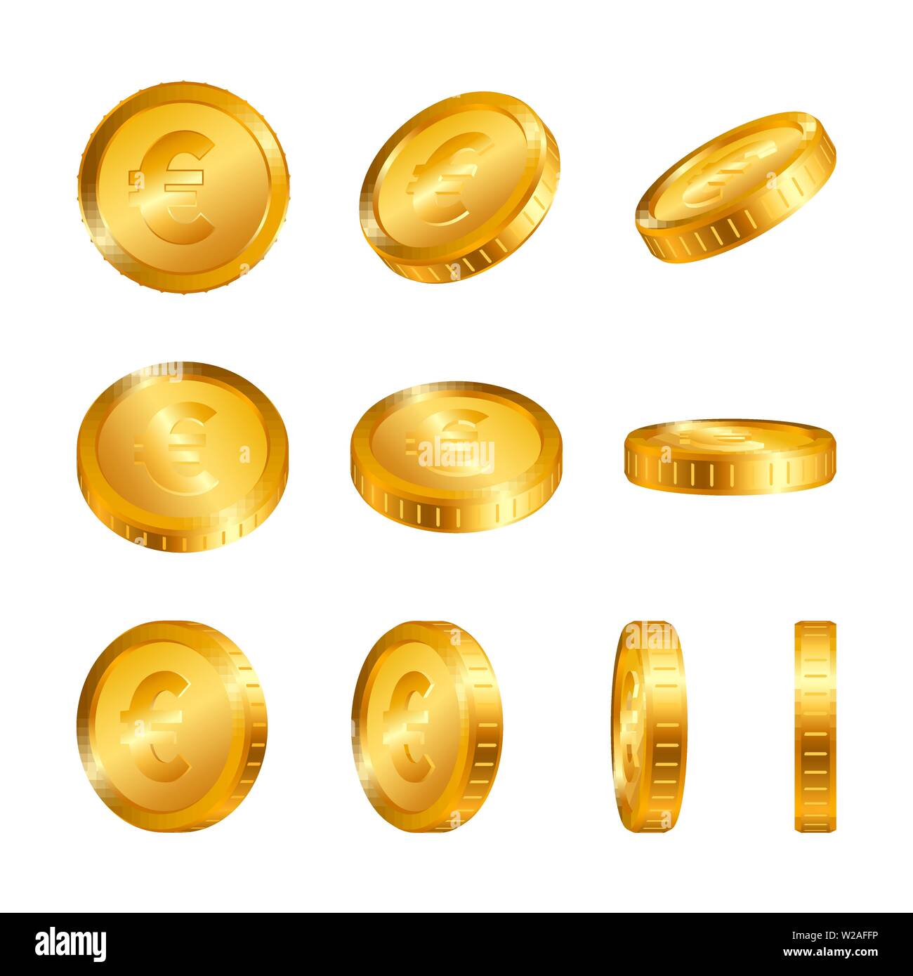 Euro Gold coins isolated on white background. Vector illustration Stock ...