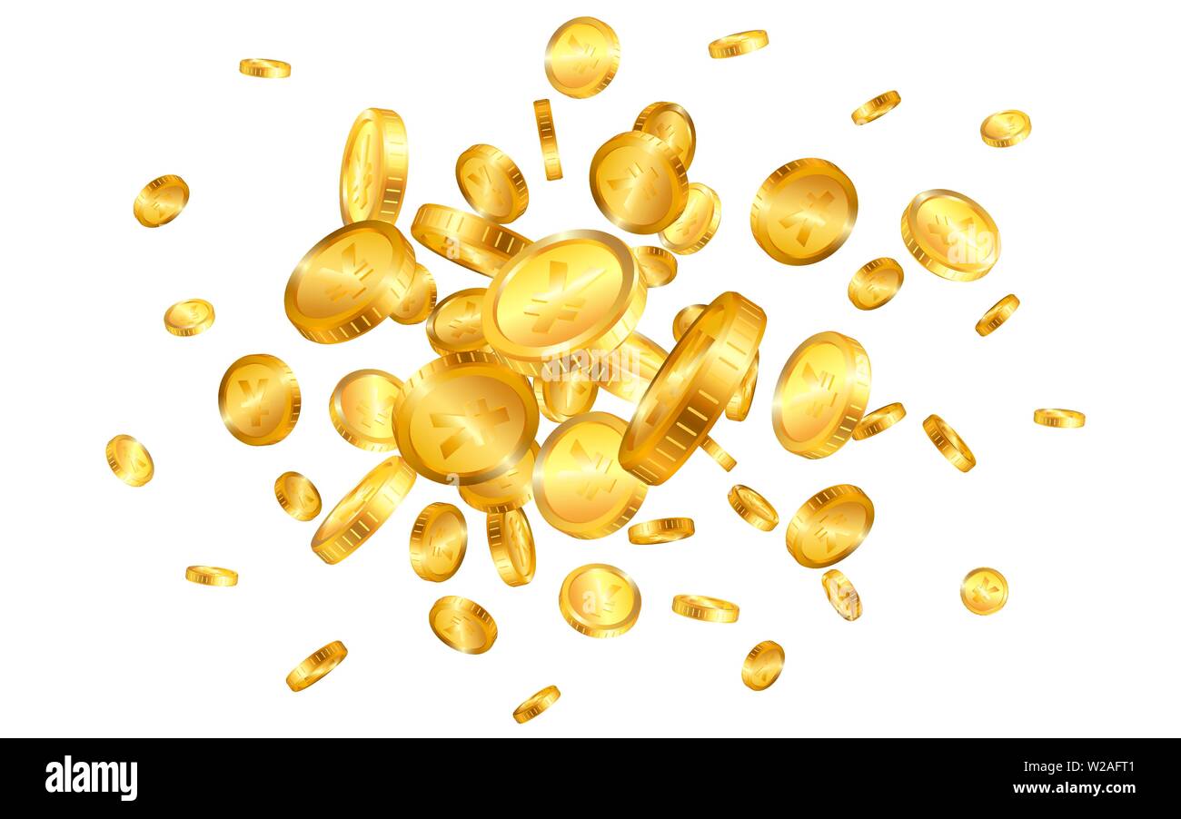 Yen gold coins explosion isolated on white background. Vector ...