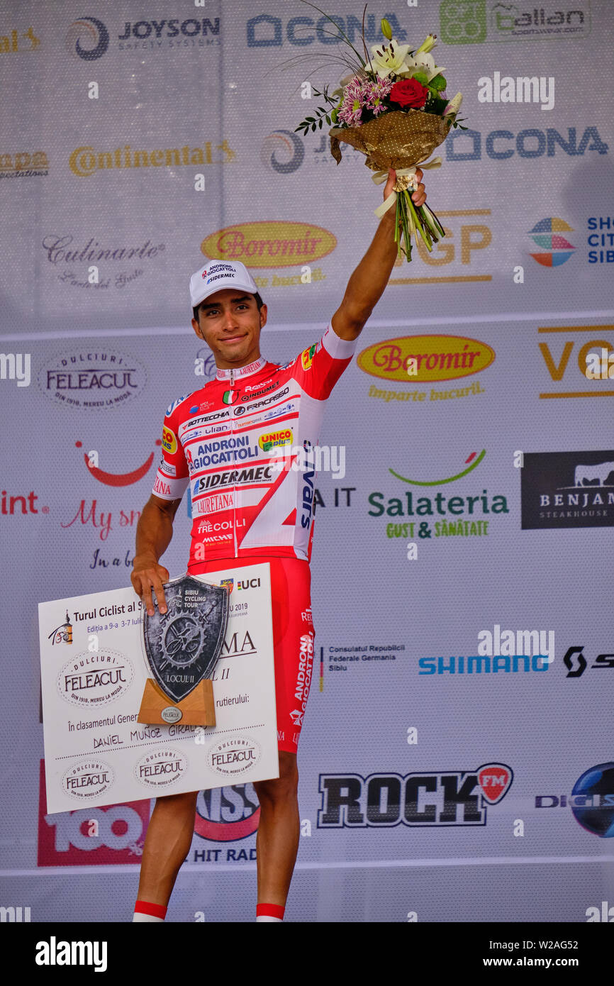 Cyclist Daniel Felipe Munoz Giraldo ( Team Androni Giocattoli- Sedermerc) second place finisher of the Sibiu Cycling Tour, Romania, July 7, 2019 Stock Photo