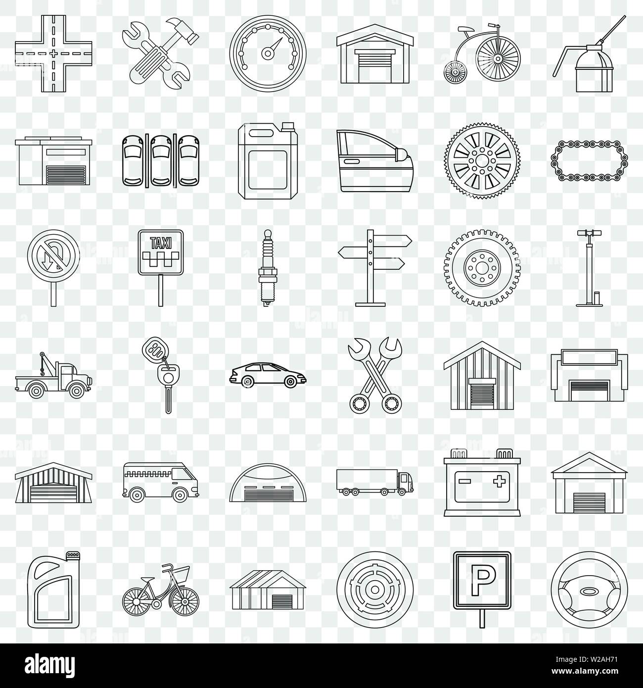 Towing icons set, outline style Stock Vector