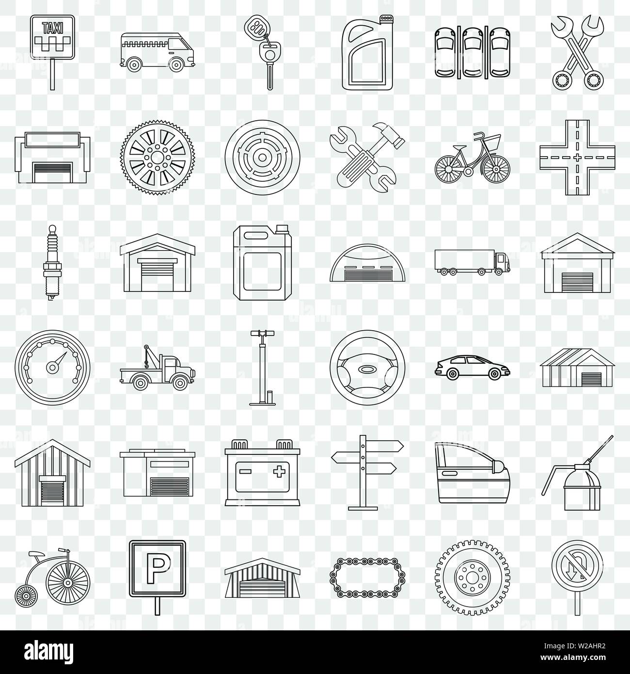 Gate icons set, outline style Stock Vector