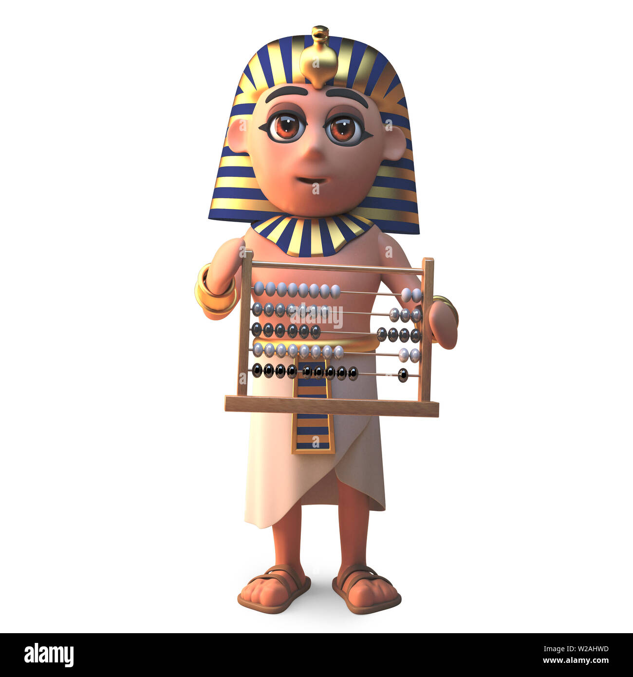 Egyptian pharaoh Tutankhamen holding an abacus, 3d illustration render ...