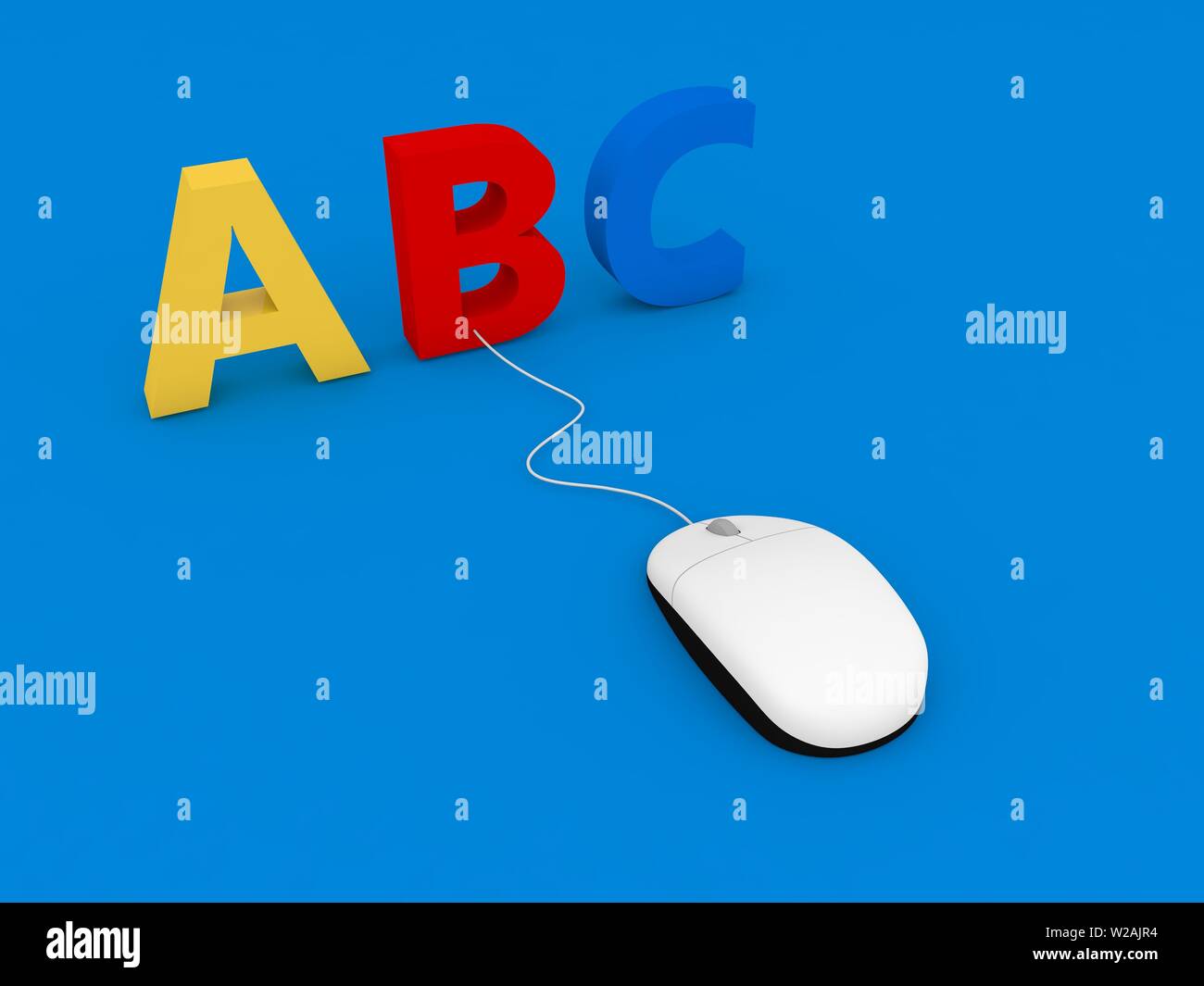 Letters A B C and computer mouse on a blue background. 3d render ...