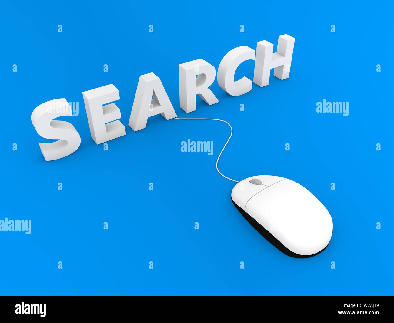 Mouse Computer Search Search and computer mouse on a blue background. 3d render illustration ...