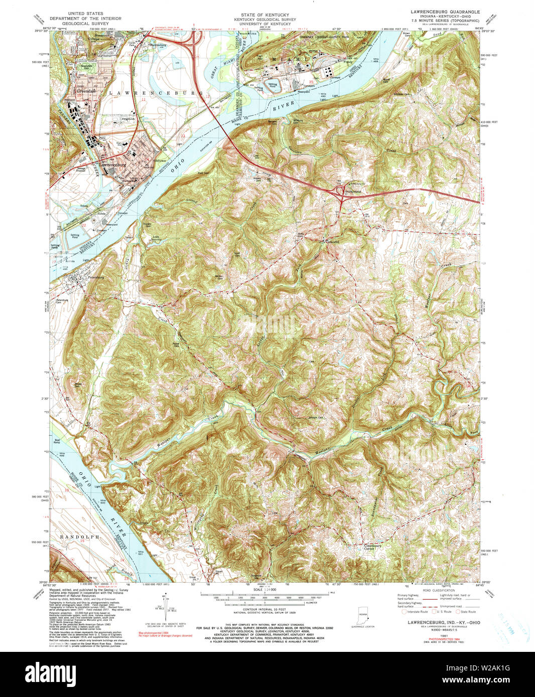 USGS TOPO Map Indiana IN Lawrenceburg 156031 1981 24000 Restoration Stock Photo