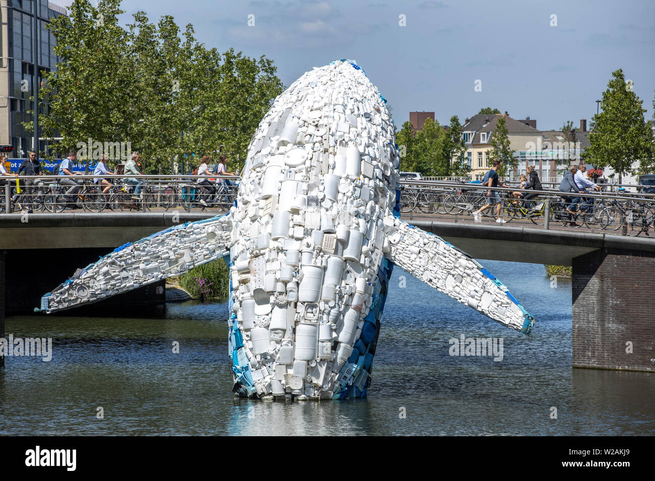 Utrecht, the Netherlands, plasticwaste whale, 11 meters high, consists