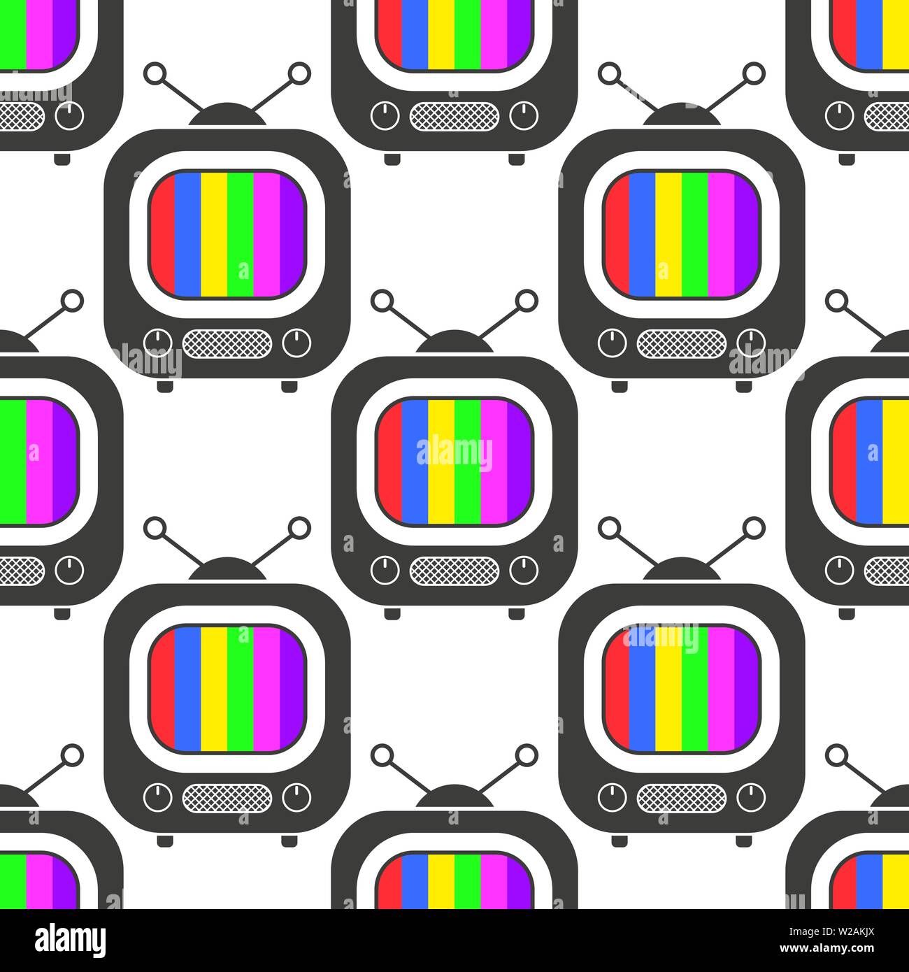 Tv icon in line style seamless pattern background. Business flat vector ...