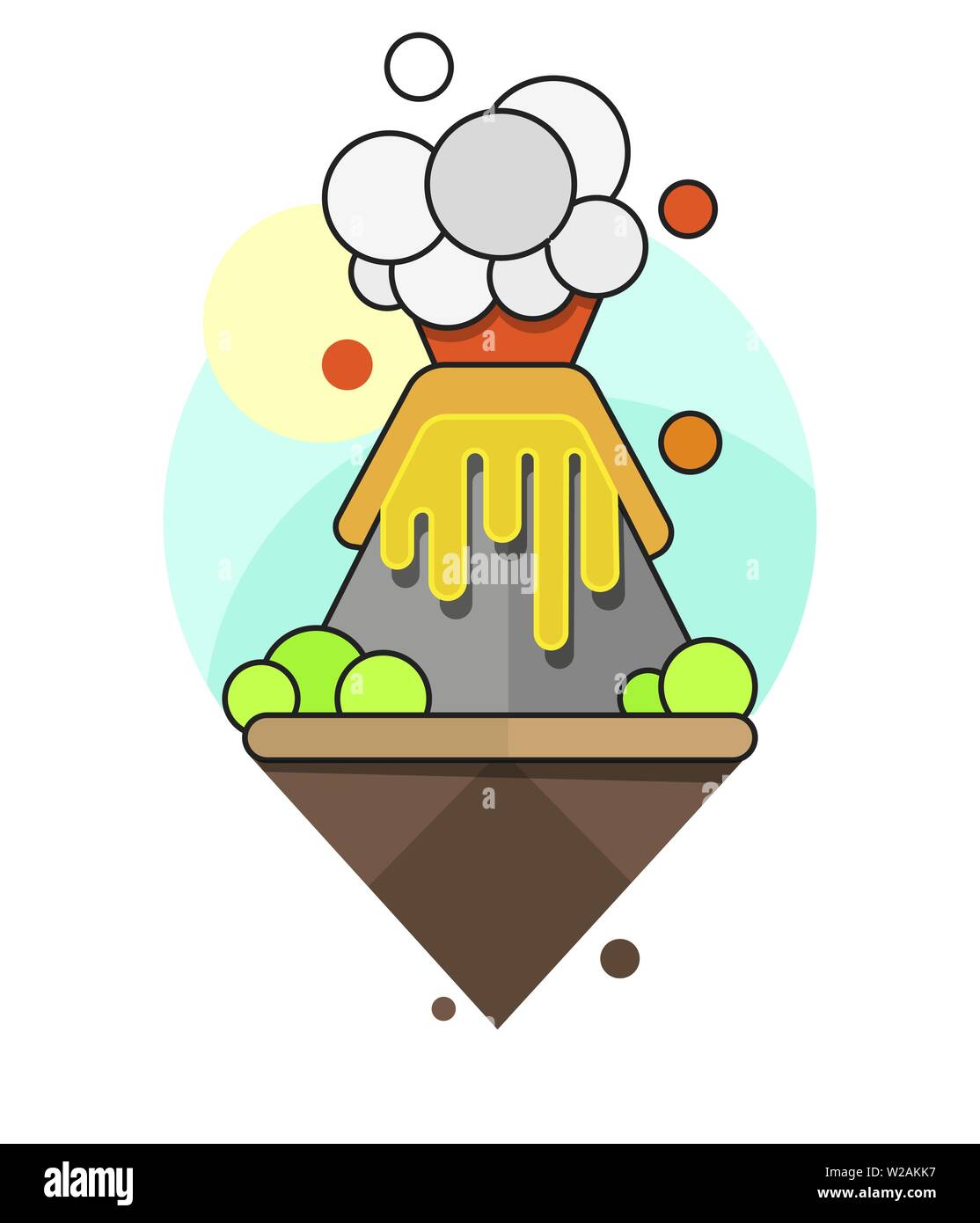 volcano on an island with smoke ready for your design