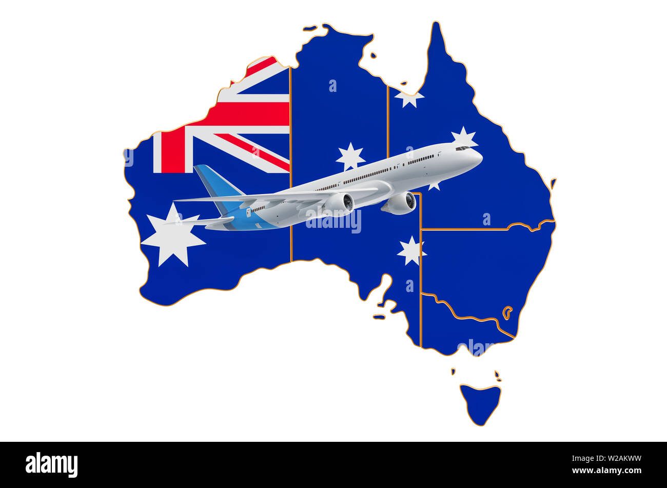 Flights to Australia, travel concept. 3D rendering isolated on white background Stock Photo