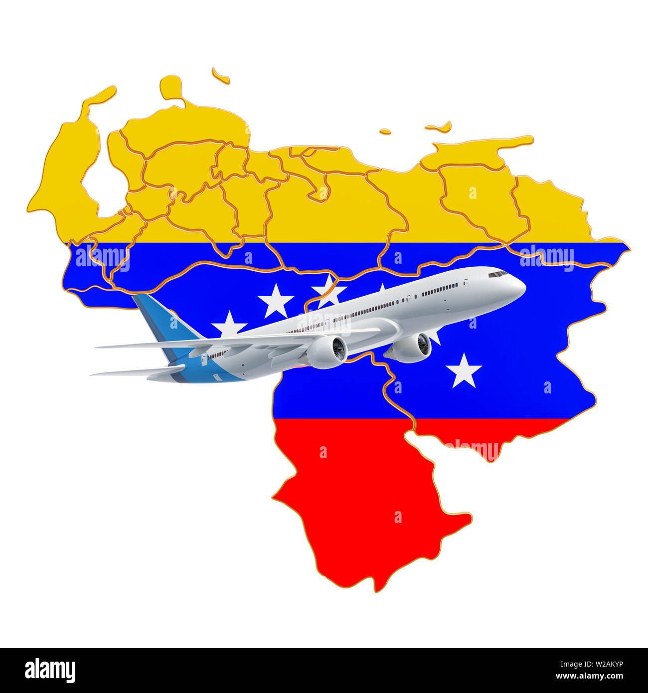 Flights to Venezuela, travel concept. 3D rendering isolated on white background Stock Photo