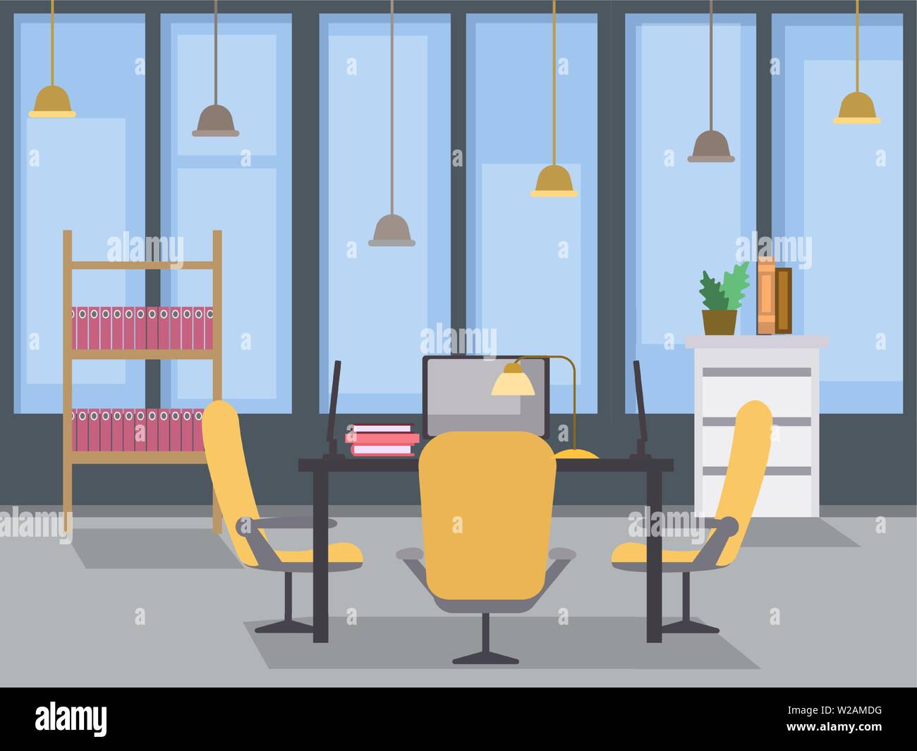 Modern Office Interior Design Flat Illustration Coworking