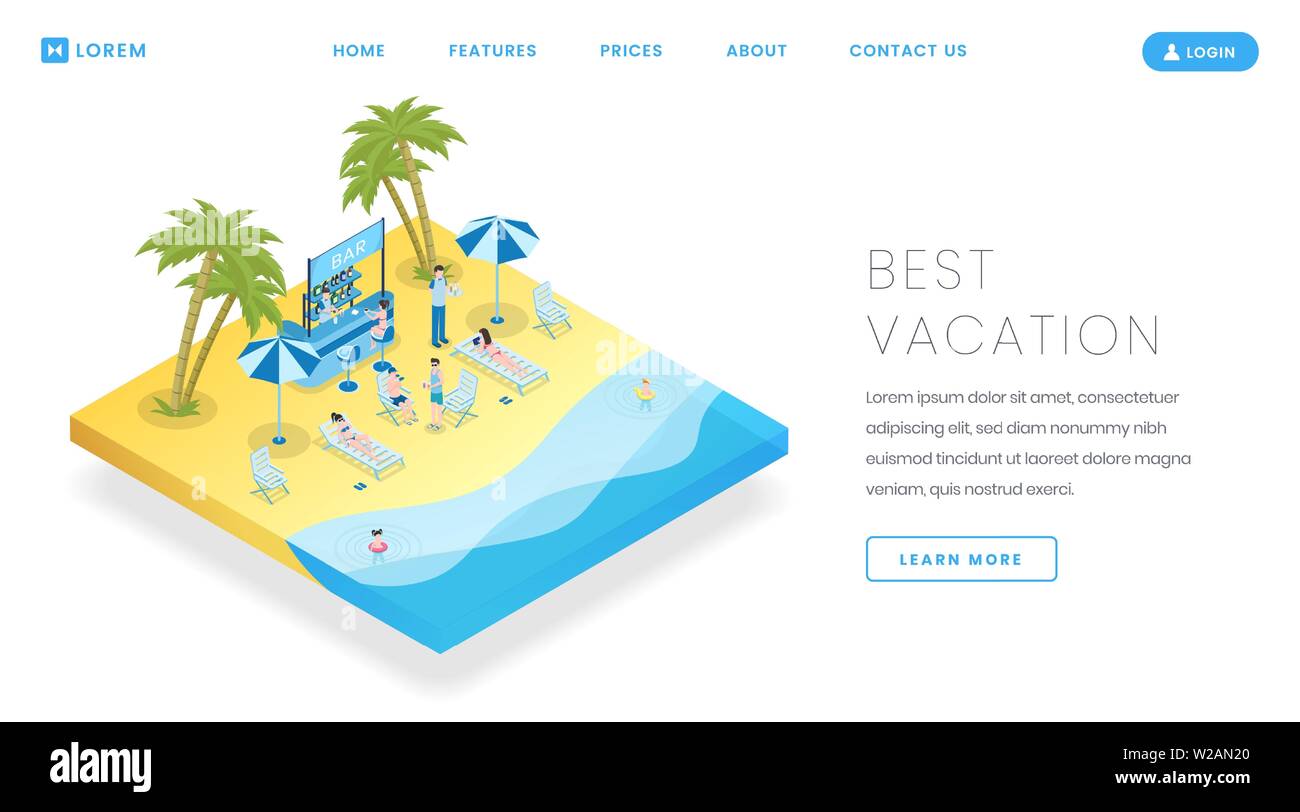 Tropical tourism landing page vector template. Travel bureau service  website homepage interface idea with isometric illustrations. Summer beach  recreation web banner, webpage cartoon concept Stock Vector Image & Art -  Alamy