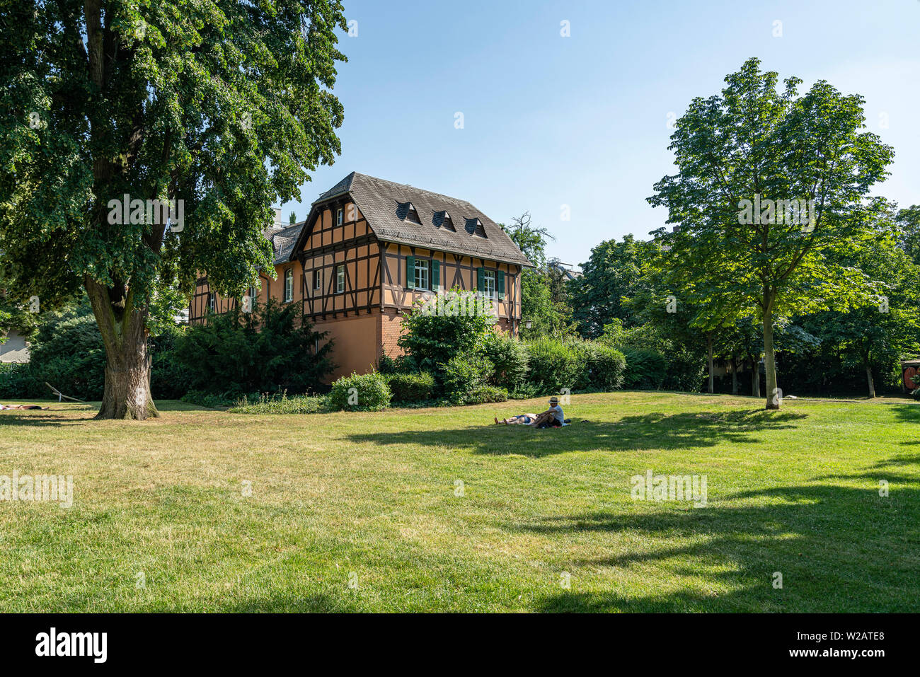 Frankfurt, Germany. July 2019.  A view of the people resting in  Metzler Park Stock Photo