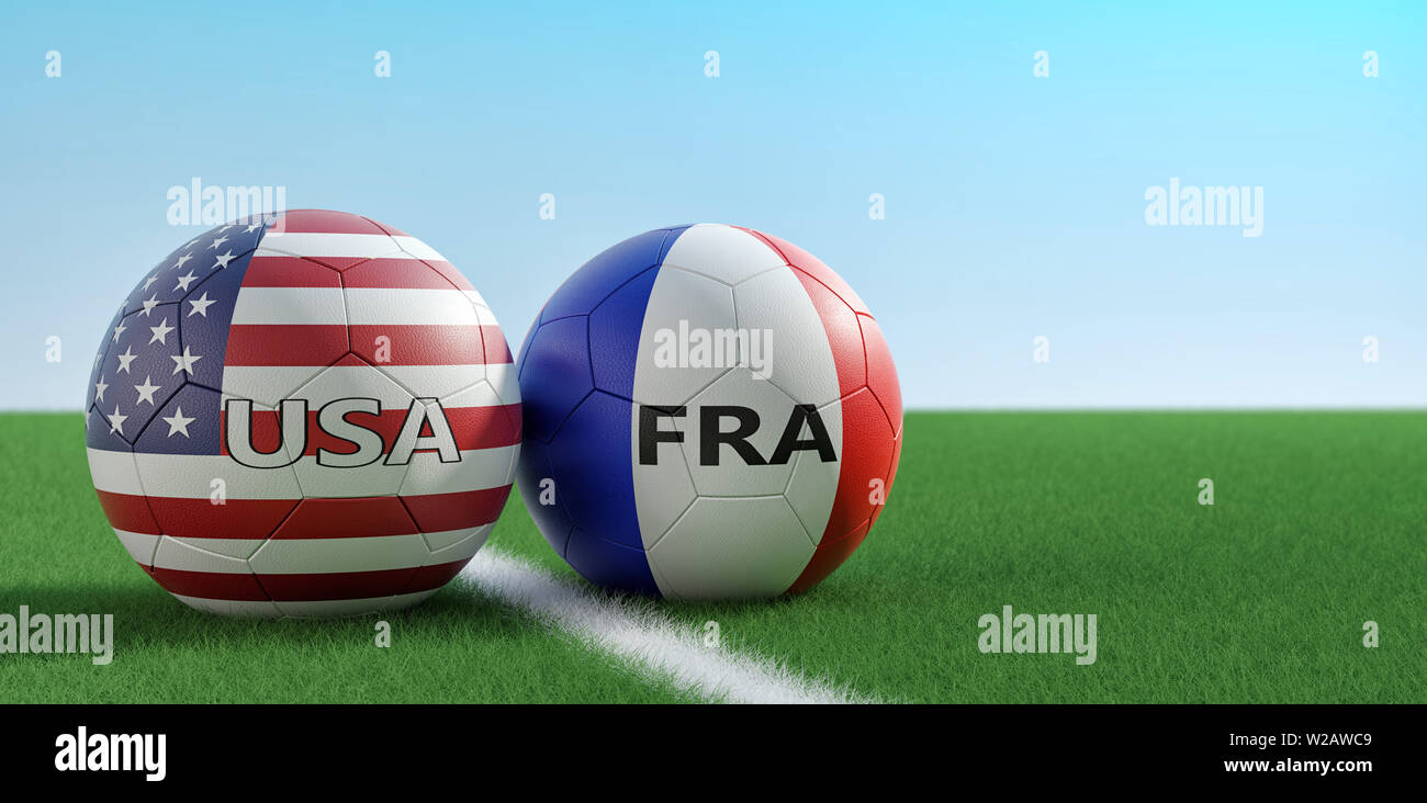 France vs. USA Soccer Match Soccer balls in France and USA national