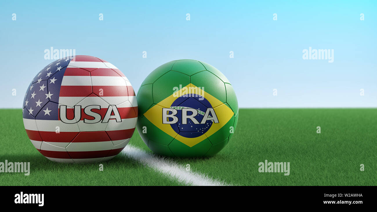 Brazil vs. USA Soccer Match Soccer balls in Brazil and USA national