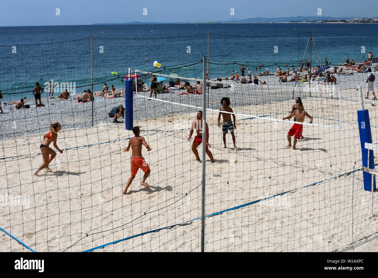 Beach volleyball in Nice, France Stock Photo