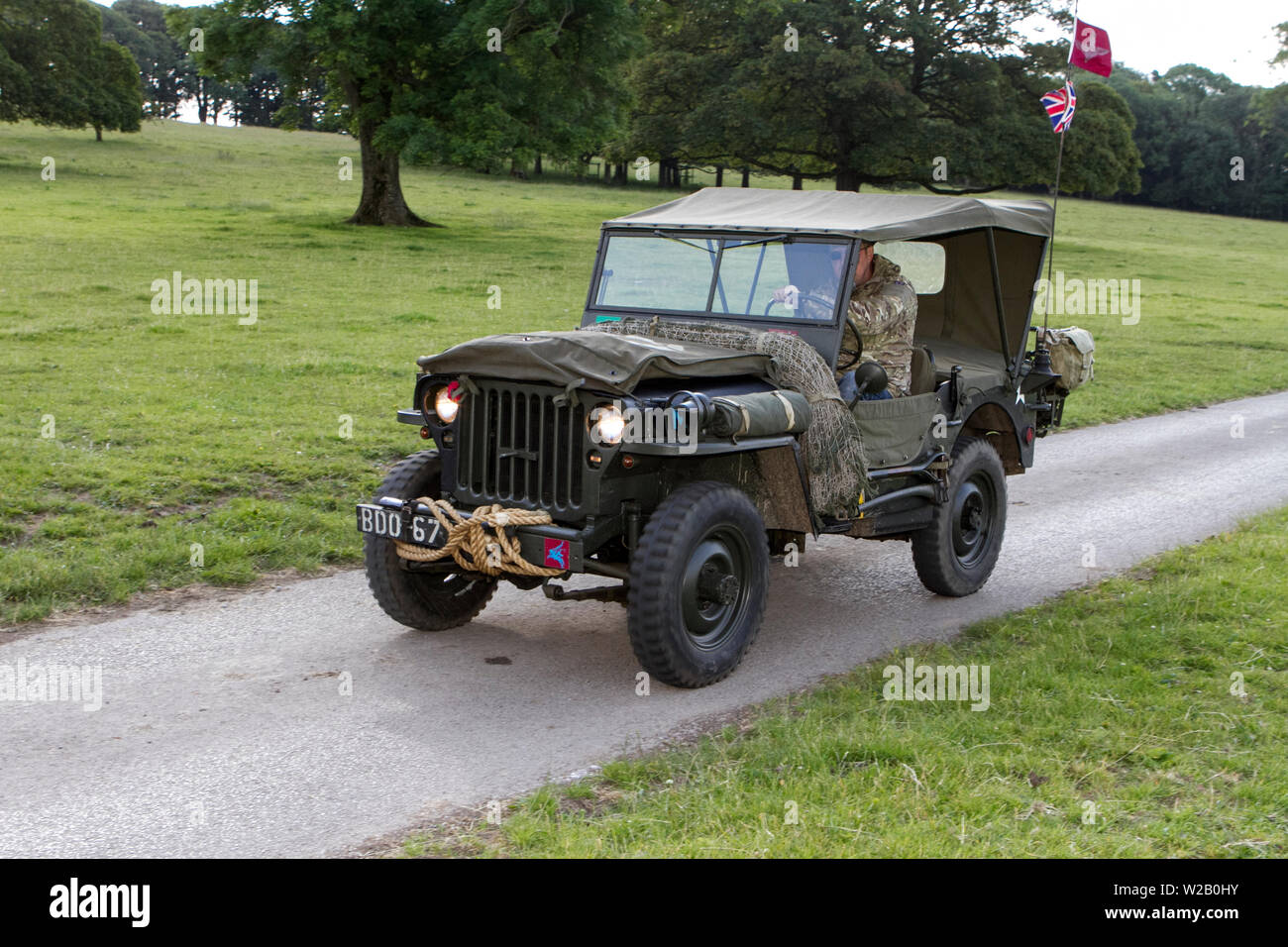 BDO67 army jeep 1947 historics, vintage motors and collectibles 2019; Leighton Hall transport collection of cars & veteran vehicles of yesteryear. Stock Photo