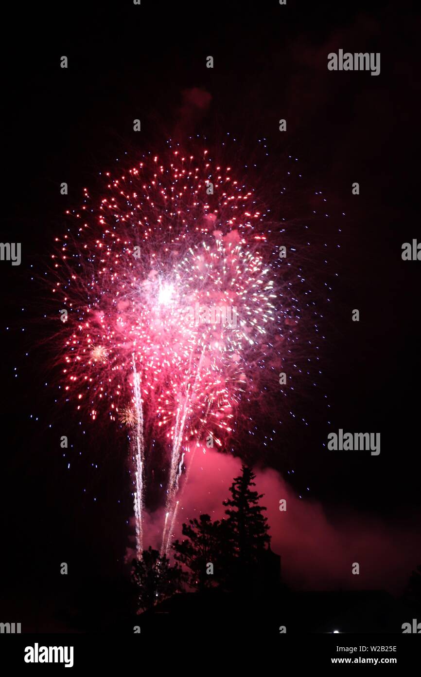 The fireworks display on the Fourth of July 2019 in Estes Park Colorado Stock Photo