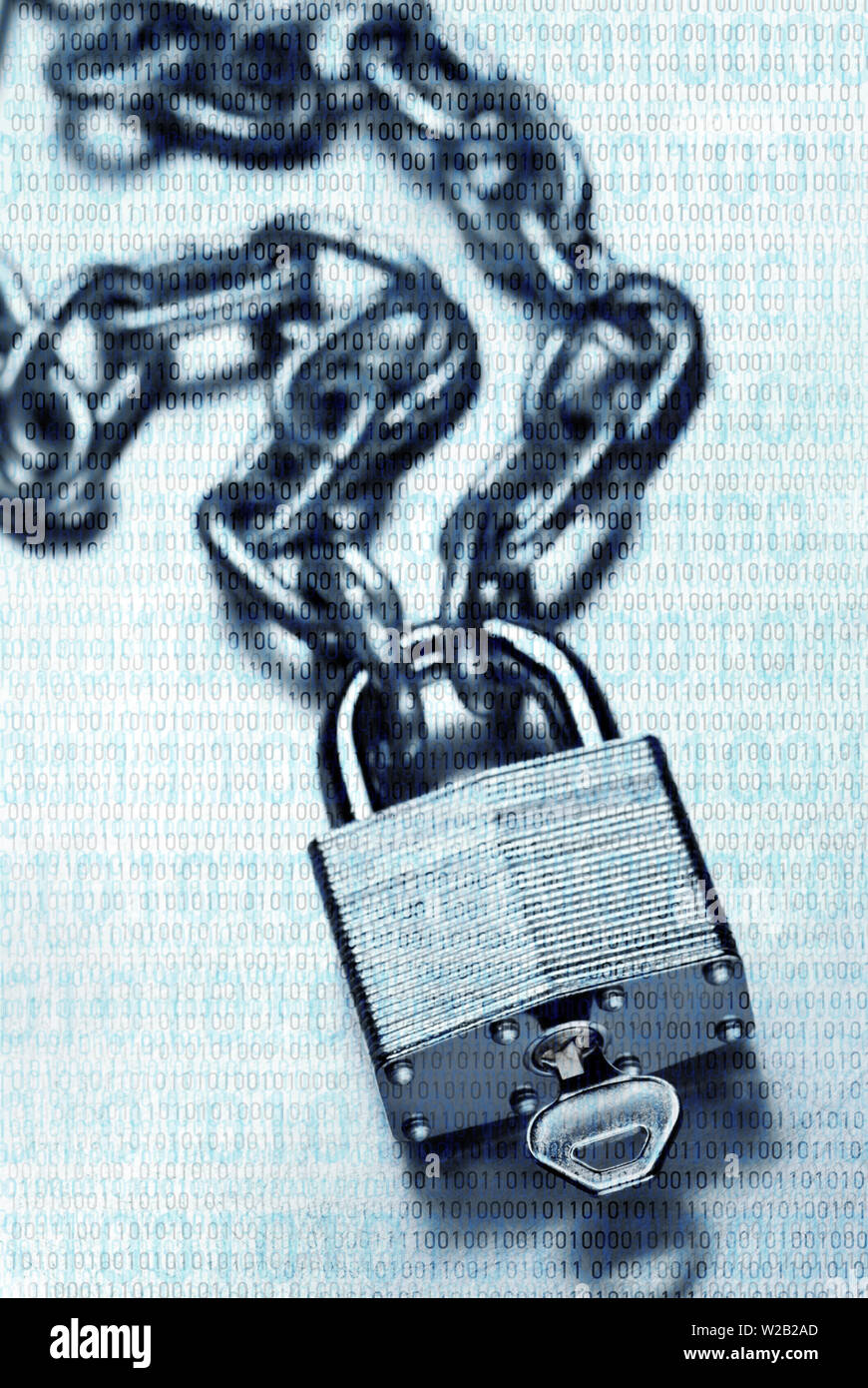 Digital security and encryption concept showing binary code overlaid on ...