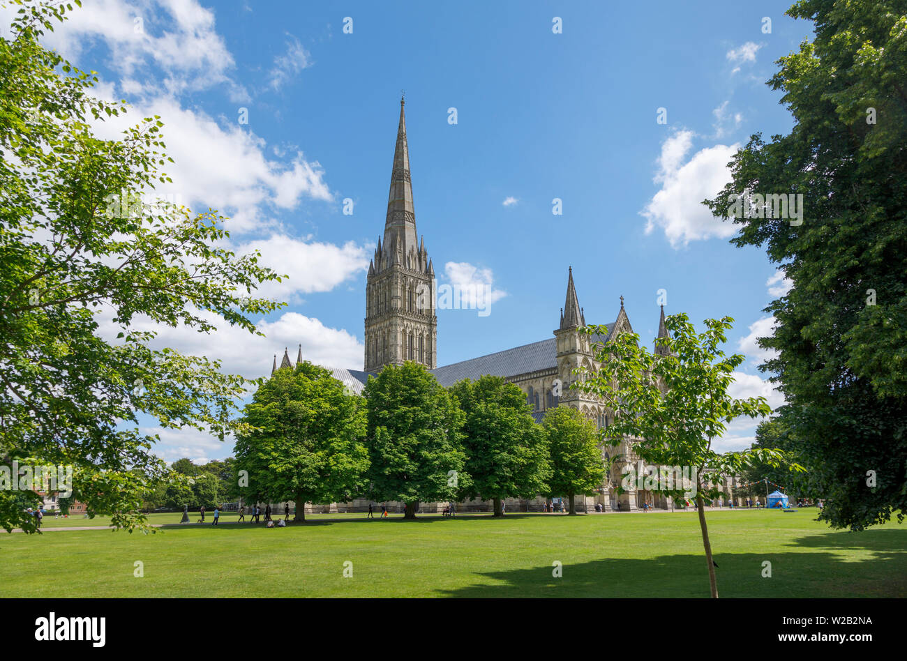 Classic view of Salisbury Cathedral, an iconic monument, a Gothic