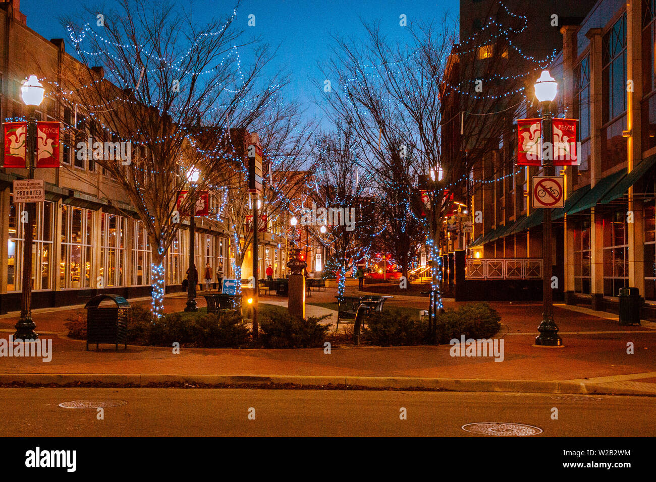 Downtown Kalamazoo Michigan on a winter evening Stock Photo