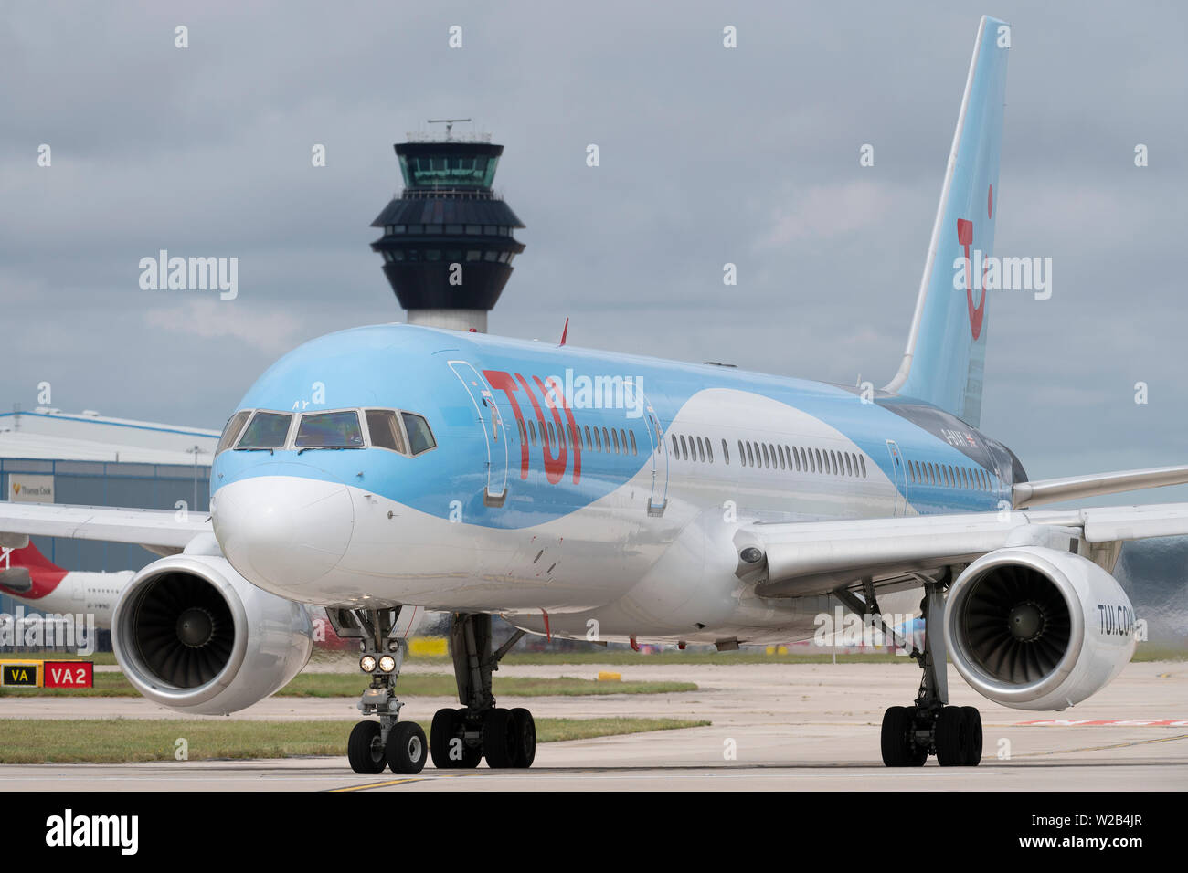 A TUI Boeing 787-8 Dreamliner taxis on the runway at Manchester Airport, UK. Stock Photo